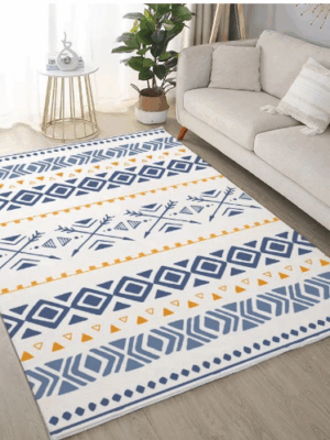 Persian-style Geometric Pattern Faux Cashmere Rugs For Living Room Bedroom Bedside Rugs Anti-slip Foot Mats