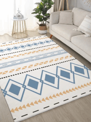 Persian-style Geometric Pattern Faux Cashmere Rugs For Living Room Bedroom Bedside Rugs Anti-slip Foot Mats