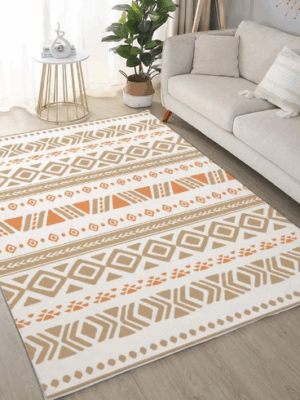 Persian-style Geometric Pattern Faux Cashmere Rugs For Living Room Bedroom Bedside Rugs Anti-slip Foot Mats