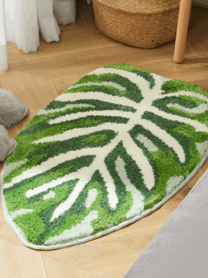 Extra Soft Flannel Bath Mats Absorbent Non-Slip Bathroom Rugs Leaves