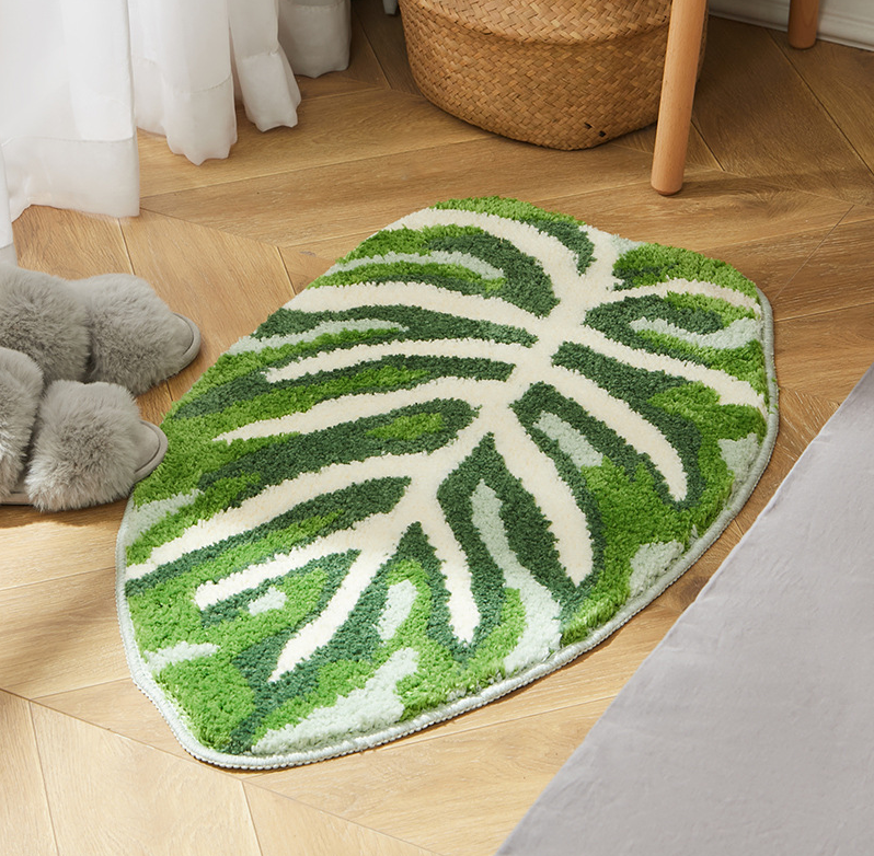 Extra Soft Flannel Bath Mats Absorbent Non-Slip Bathroom Rugs Leaves