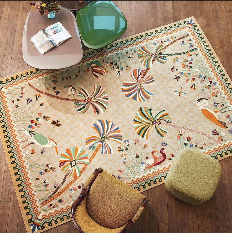 Vintage Yellow Flowers Faux Cashmere Rugs For Living Room Bedroom Bedside Rugs Anti-slip Foot Mats - Image 2