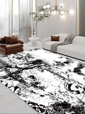 Classical Minimalist Black and White Inked Faux Cashmere Rug Living Room Bedroom Bedside Rug Sofa Coffee Table Rug Floor Mat 02