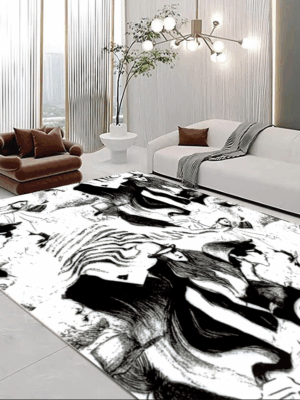 Classical Minimalist Black and White Inked Faux Cashmere Rug Living Room Bedroom Bedside Rug Sofa Coffee Table Rug Floor Mat 03