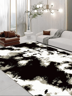 Classical Minimalist Black and White Inked Faux Cashmere Rug Living Room Bedroom Bedside Rug Sofa Coffee Table Rug Floor Mat 04