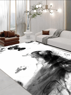 Classical Minimalist Black and White Inked Faux Cashmere Rug Living Room Bedroom Bedside Rug Sofa Coffee Table Rug Floor Mat 06