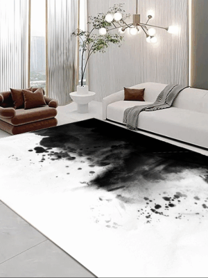 Classical Minimalist Black and White Inked Faux Cashmere Rug Living Room Bedroom Bedside Rug Sofa Coffee Table Rug Floor Mat 07