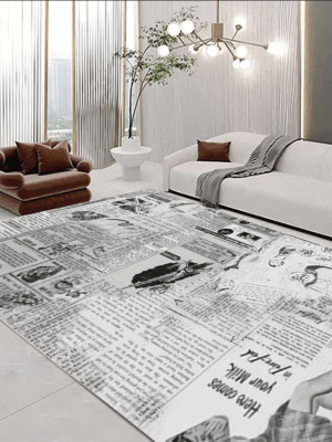 Classical Minimalist Black and White Inked Faux Cashmere Rug Living Room Bedroom Bedside Rug Sofa Coffee Table Rug Floor Mat 08