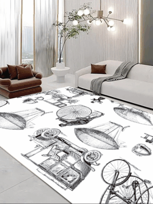 Classical Minimalist Black and White Inked Faux Cashmere Rug Living Room Bedroom Bedside Rug Sofa Coffee Table Rug Floor Mat 11