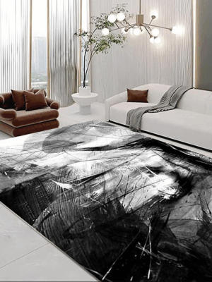 Classical Minimalist Black and White Inked Faux Cashmere Rug Living Room Bedroom Bedside Rug Sofa Coffee Table Rug Floor Mat 12