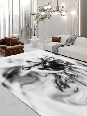 Classical Minimalist Black and White Inked Faux Cashmere Rug Living Room Bedroom Bedside Rug Sofa Coffee Table Rug Floor Mat 13