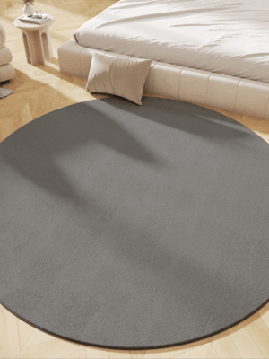 Simple Pure Grey Circle Faux Cashmere Bedroom Living Room Bedside Rug Plush Carpet