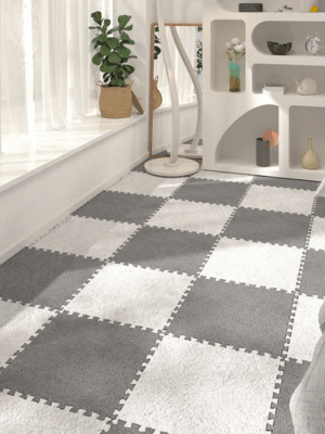 Patchwork Cuttable Modern Checkered Pattern Fuzzy Comfortable Bedroom Rug For Living Room