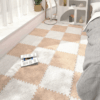 Patchwork Cuttable Modern Checkered Pattern Fuzzy Comfortable Bedroom Rug For Living Room