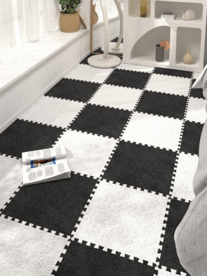 Patchwork Cuttable Modern Checkered Pattern Fuzzy Comfortable Bedroom Rug For Living Room