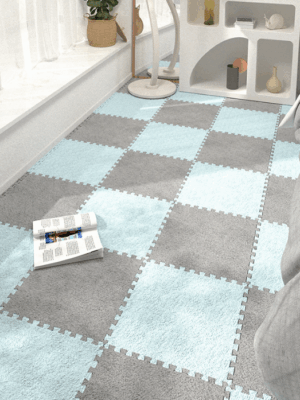 Patchwork Cuttable Modern Checkered Pattern Fuzzy Comfortable Bedroom Rug For Living Room