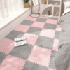Patchwork Cuttable Modern Checkered Pattern Fuzzy Comfortable Bedroom Rug For Living Room