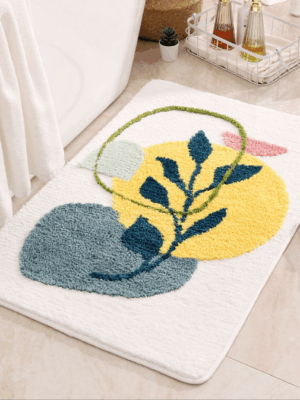 Colourful Leaves Extra Soft Flocking Bath Mats Absorbent Non-Slip Bathroom Rugs 01