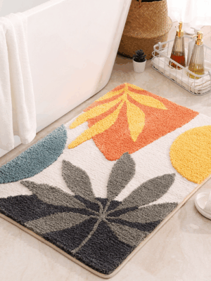 Colourful Leaves Extra Soft Flocking Bath Mats Absorbent Non-Slip Bathroom Rugs 04