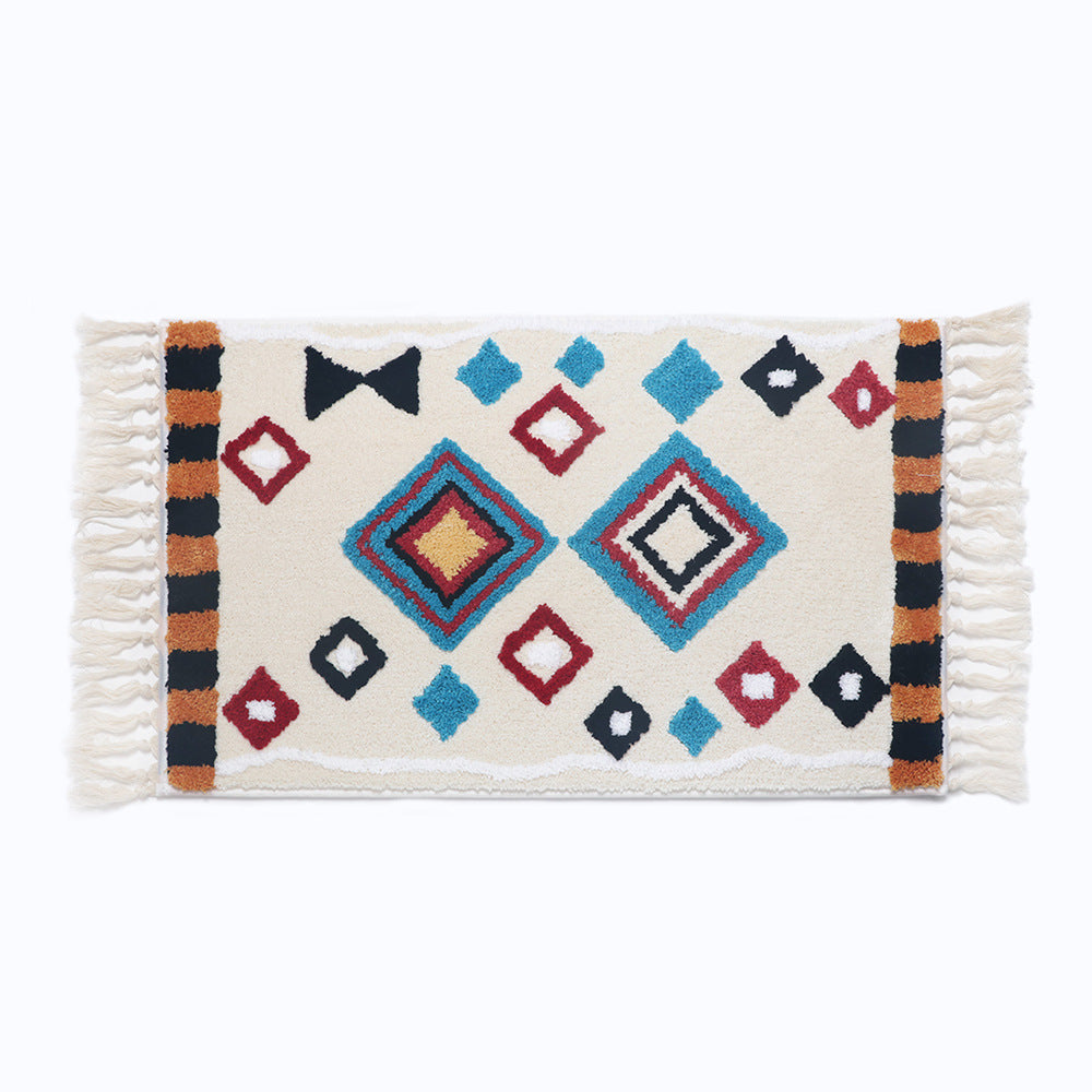 White Bohemian Tassels Extra Soft Flocking Bath Mats Absorbent Non-Slip Bathroom Rugs 03