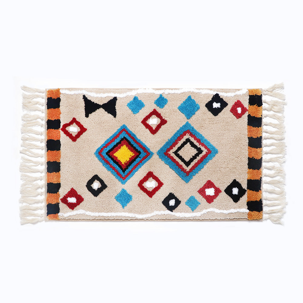 Beige Bohemian Tassels Extra Soft Flocking Bath Mats Absorbent Non-Slip Bathroom Rugs 04