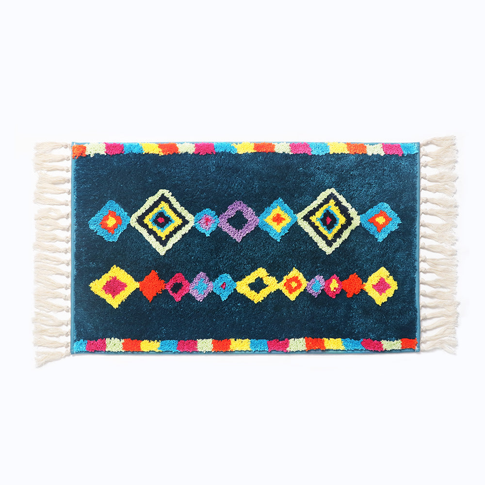 Blue Bohemian Tassels Extra Soft Flocking Bath Mats Absorbent Non-Slip Bathroom Rugs 06