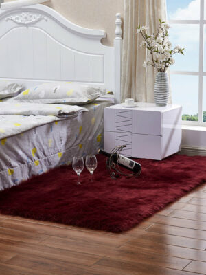 Faux Sheepskin Fur Modern Red Wine Shaggy Area Rugs Plush Bedside Rugs For the Bedroom Living Room Hall