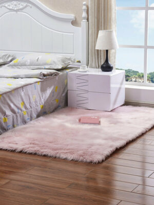 Modern Light Pink Faux Sheepskin Fur Shaggy Area Rugs Plush Bedside Rugs For the Bedroom Hall Living Room