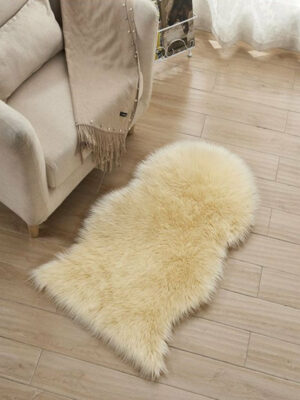 Beige Faux Sheepskin Fur Area Rugs Irregular Shaped Shaggy Plush Rugs For the Bedroom Living Room Hall Bedside
