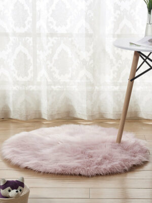 Round Light Pink Faux Sheepskin Fur Modern Shaggy Area Plush Rugs For  Living Room Bedroom Hall Bedroom Bedside