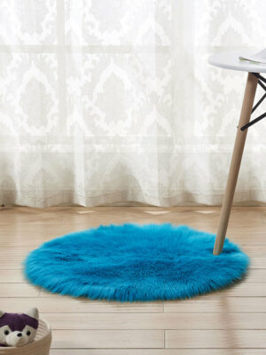 Round Faux Sheepskin Fur Modern Blue Shaggy Area Plush Rugs For  Living Room Bedroom Hall Bedroom Bedside