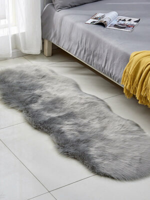 Grey Area Rugs Irregular Shaped Shaggy Super Soft Faux Sheepskin Fur Plush Bedside Rugs For the Bedroom Living Room Hall
