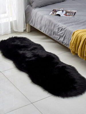 Black Faux Sheepskin Fur Modern Area Shaggy Irregular Shaped Plush Rugs For Bedside the Bedroom Hall Living Room