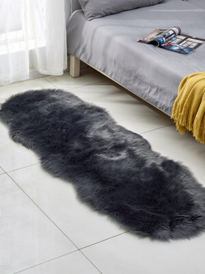 Grey Black Modern Area Shaggy Irregular Shaped Faux Sheepskin Fur Plush Rugs For Bedside the Bedroom Hall Living Room