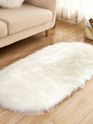 White Oval Shaped Shaggy Super Soft Faux Sheepskin Fur Plush Rugs For Living Room Hall Bedroom Bedside