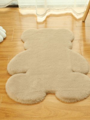 Cute Bear Shaped Irregular Shaped Super Soft Faux Rabbit Fur Area Rugs Shaggy Plush Bedside Rugs For The Bedroom Living Room Hall
