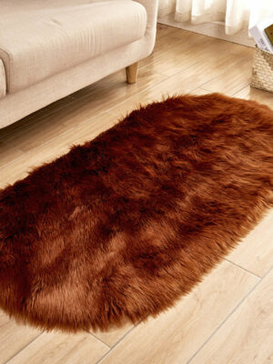 Brown Oval Shaped Shaggy Super Soft Faux Sheepskin Fur Plush Rugs For Living Room Hall Bedroom Bedside
