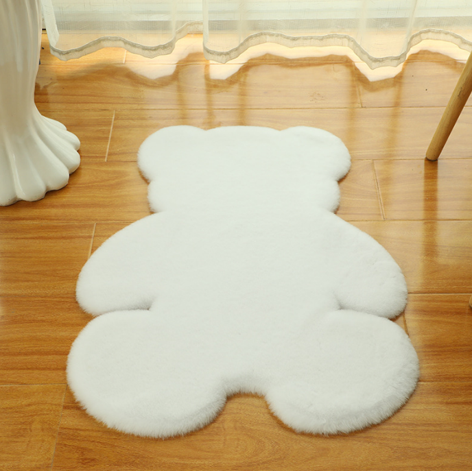 Cute Bear Shaped Irregular Shaped Super Soft Faux Rabbit Fur Area Rugs Shaggy Plush Bedside Rugs For The Bedroom Living Room Hall - Image 2