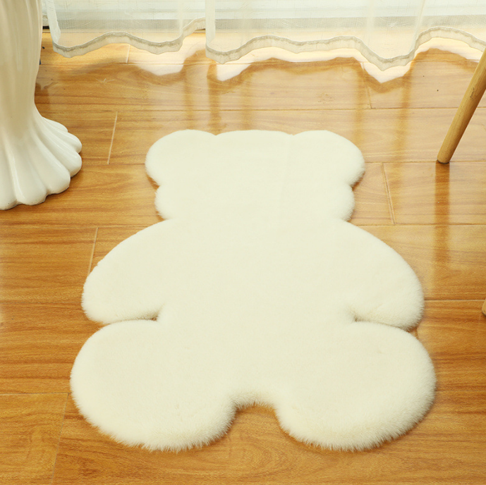 Cute Bear Shaped Irregular Shaped Super Soft Faux Rabbit Fur Area Rugs Shaggy Plush Bedside Rugs For The Bedroom Living Room Hall - Image 3