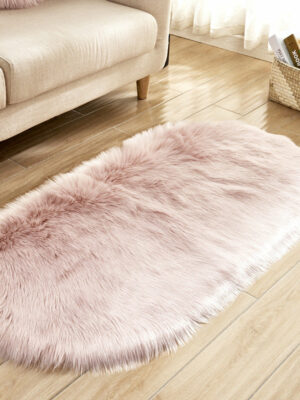 Pink Oval Shaped Shaggy Super Soft Faux Sheepskin Fur Plush Rugs For Living Room Hall Bedroom Bedside