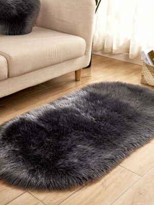 Dark Grey Oval Shaped Shaggy Super Soft Faux Sheepskin Fur Plush Rugs For Living Room Hall Bedroom Bedside