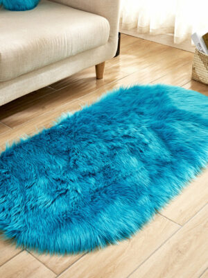 Dark Blue Oval Shaped Shaggy Super Soft Faux Sheepskin Fur Plush Rugs For Living Room Hall Bedroom Bedside