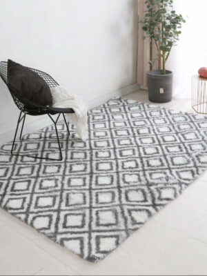 Grey Soft Comfortable Geometric Plush Shaggy Rugs Bedroom Living Room Bedside Rug Floor Mat 01