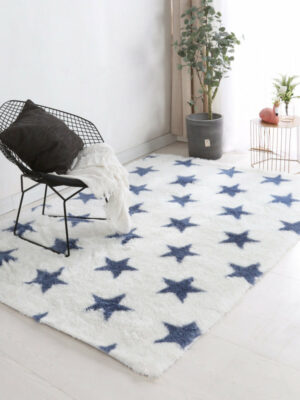 White Blue Stars Soft Comfortable Geometric Plush Shaggy Rugs Bedroom Living Room Bedside Rug Floor Mat 04