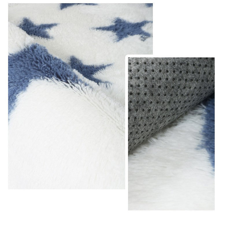 White Blue Stars Soft Comfortable Geometric Plush Shaggy Rugs Bedroom Living Room Bedside Rug Floor Mat 04 - Image 2