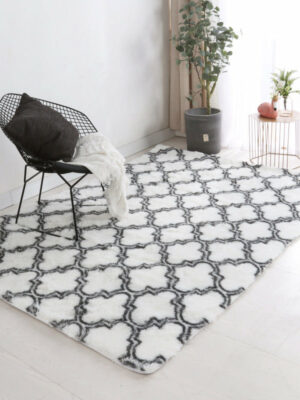 Grey White Soft Comfortable Geometric Plush Shaggy Rugs Bedroom Living Room Bedside Rug Floor Mat 05