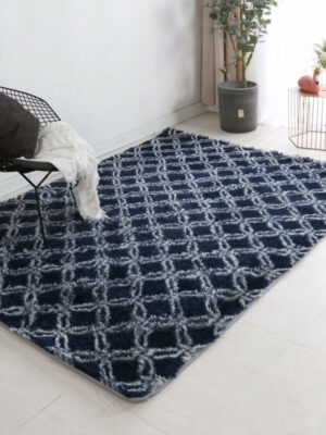 Deep Blue Soft Comfortable Geometric Plush Shaggy Rugs Bedroom Living Room Bedside Rug Floor Mat 07