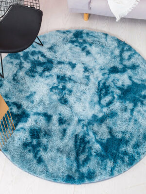 Blue Round Super Soft Plain Shaggy Rugs Living Room Bedroom Kids Room Bedside Floor Rugs
