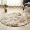 Beige Round Super Soft Plain Shaggy Rugs Living Room Bedroom Kids Room Bedside Floor Rugs