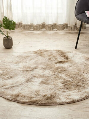 Beige Round Super Soft Plain Shaggy Rugs Living Room Bedroom Kids Room Bedside Floor Rugs
